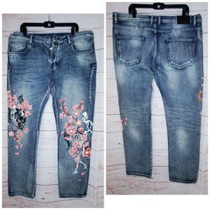 Rare Dope Men Jeans Skeleton Pink Floral